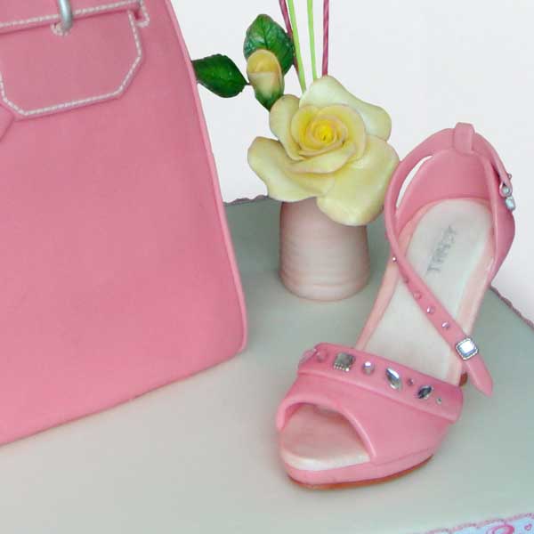 Womens novelty birthday cake with shoes and handbag