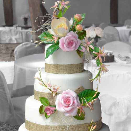 Wedding cake with sugar craft flowers roses